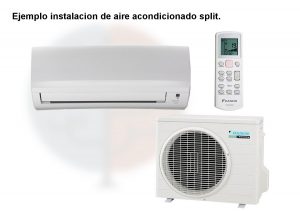 Split de pared: Compresor exterior, evaporador interno y mando a distancia. 